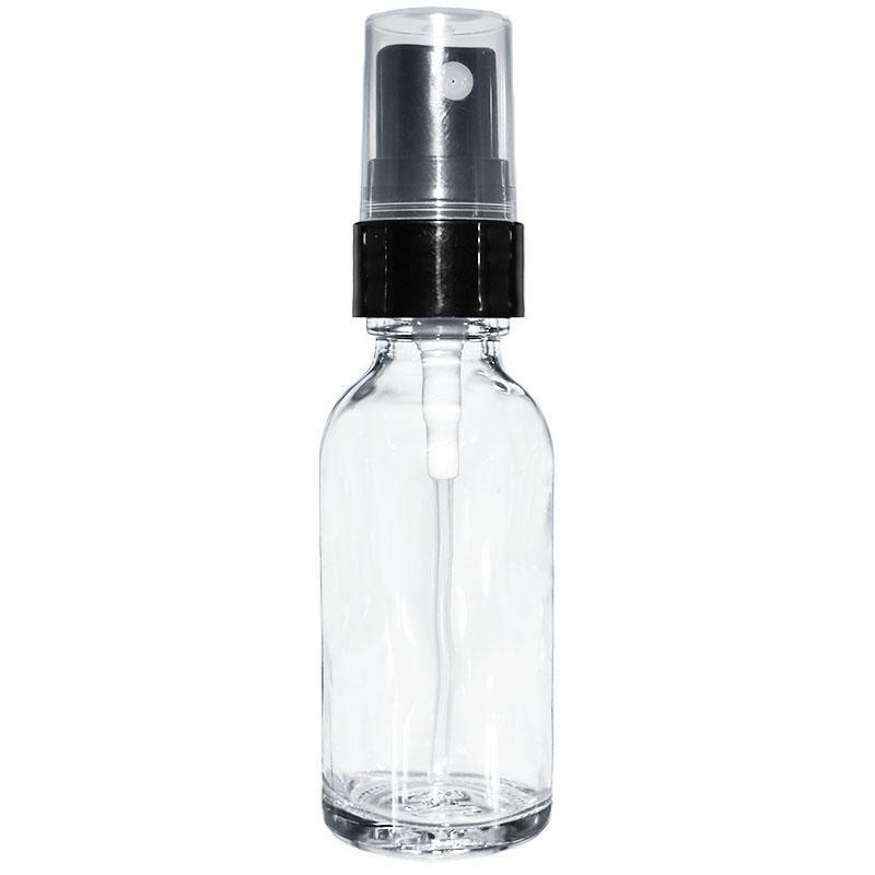 1 oz. Clear Boston Round with Black Fine-Mist Sprayer (Smooth) (.16 ml Per Spray) (20/400) (V4) (V20)