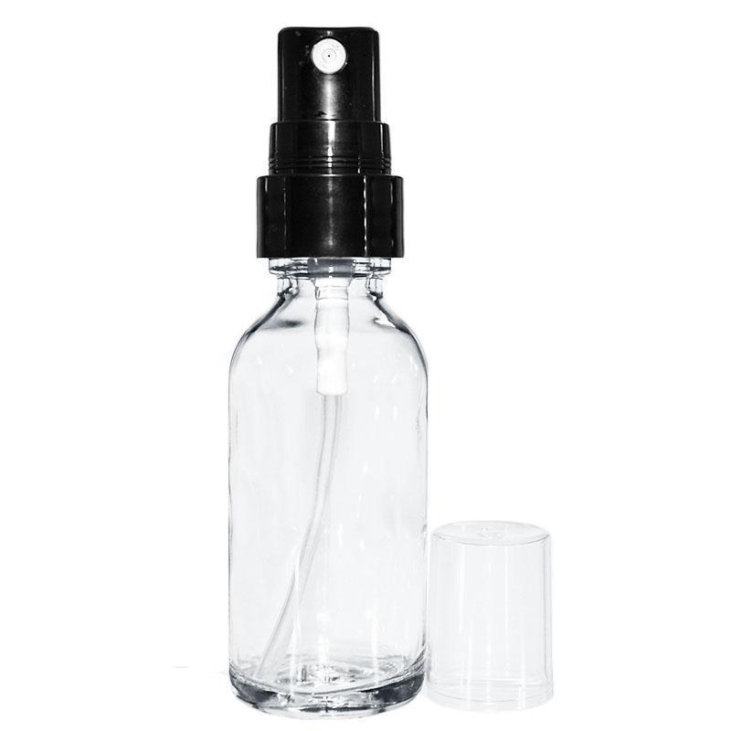 1 oz. Clear Boston Round with Black Fine-Mist Sprayer (Smooth) (.16 ml Per Spray) (20/400) (V4) (V20)