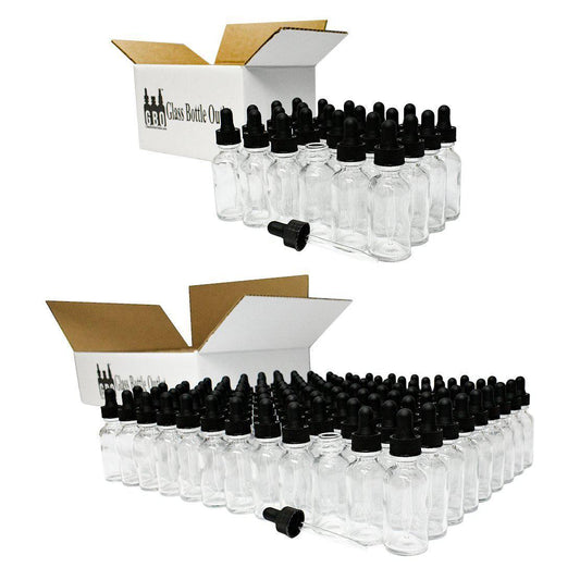 1 oz. Clear Boston Round with Black Glass Dropper (20/400) (V20) (V8)
