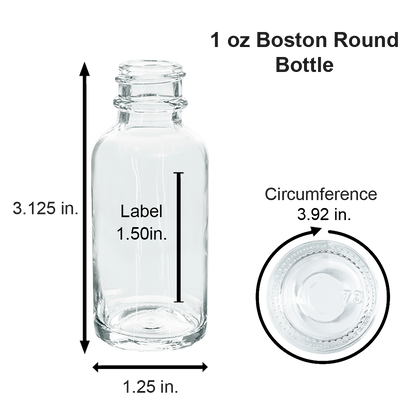 1 oz. Clear Boston Round with Black Glass Dropper (20/400) (V23) (V20)