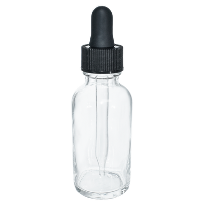 1 oz. Clear Boston Round with Black Glass Dropper (20/400) (V23) (V8)