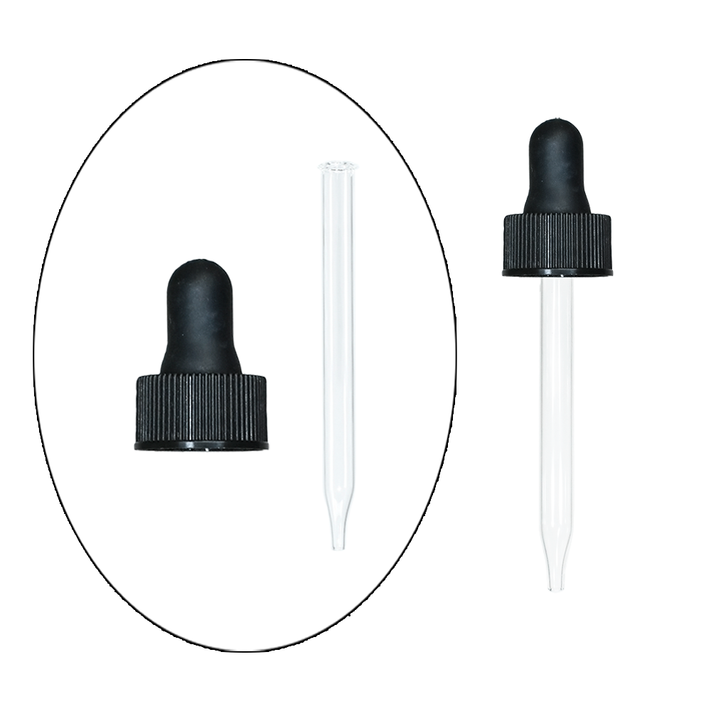 1 oz. Clear Boston Round with Black Glass Dropper (20/400) (V23) (V8)