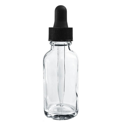 1 oz. Clear Boston Round with Black Glass Dropper (20/400) (V7) (V8)