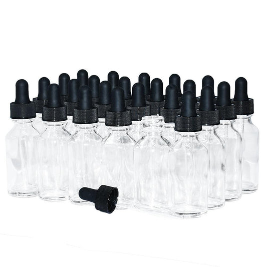 1 oz. Clear Boston Round with Black Glass Dropper (20/400) (V7) (V8)