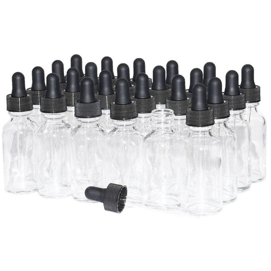 1 oz. Clear Boston Round with Black Glass Dropper (20/400) (V8) (V8)