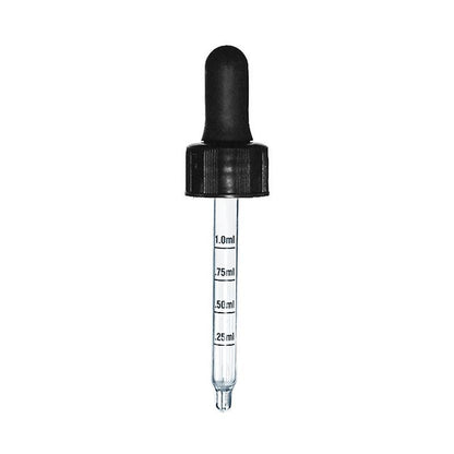 1 oz. Clear Boston Round with Black Graduated Nitrile Glass Dropper (20/400) (V20) (V12)