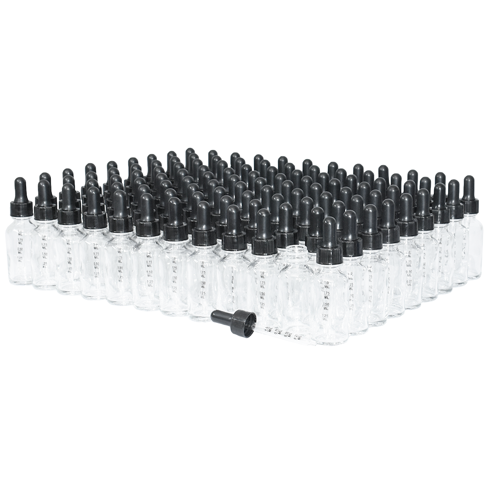 1 oz. Clear Boston Round with Black Graduated Nitrile Glass Dropper (20/400) (V23) (V5)