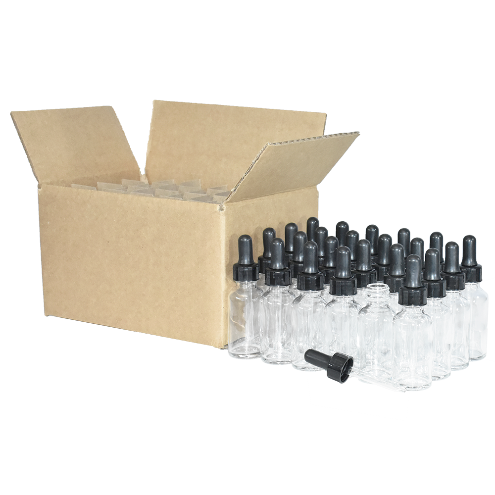 1 oz. Clear Boston Round with Black Nitrile Glass Dropper (20/400) (V23) (V12)