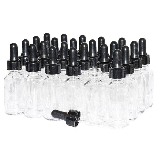 1 oz. Clear Boston Round with Black Nitrile Glass Dropper (20/400) (V8) (V12)