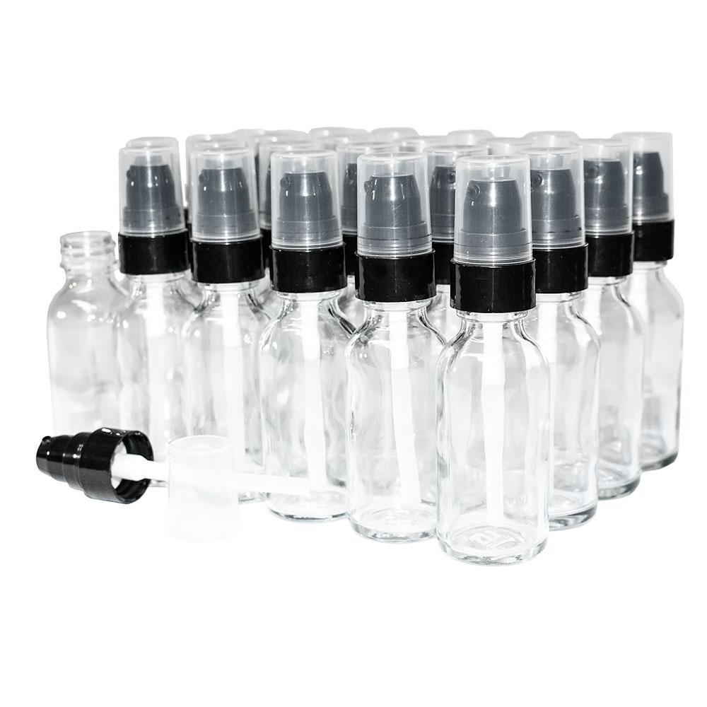 1 oz. Clear Boston Round with Black Treatment Pump (20/400) (V4) (V20)