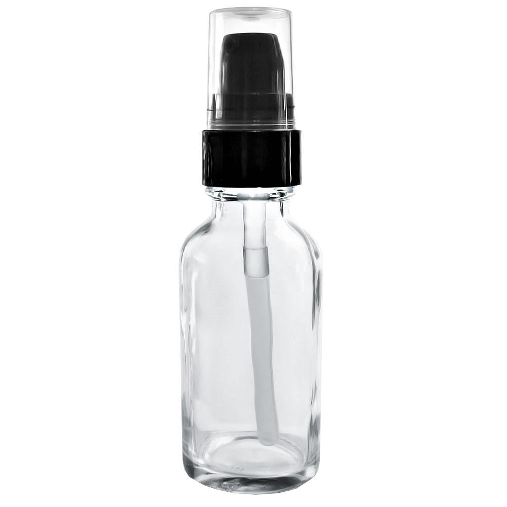 1 oz. Clear Boston Round with Black Treatment Pump (20/400) (V7) (V15)