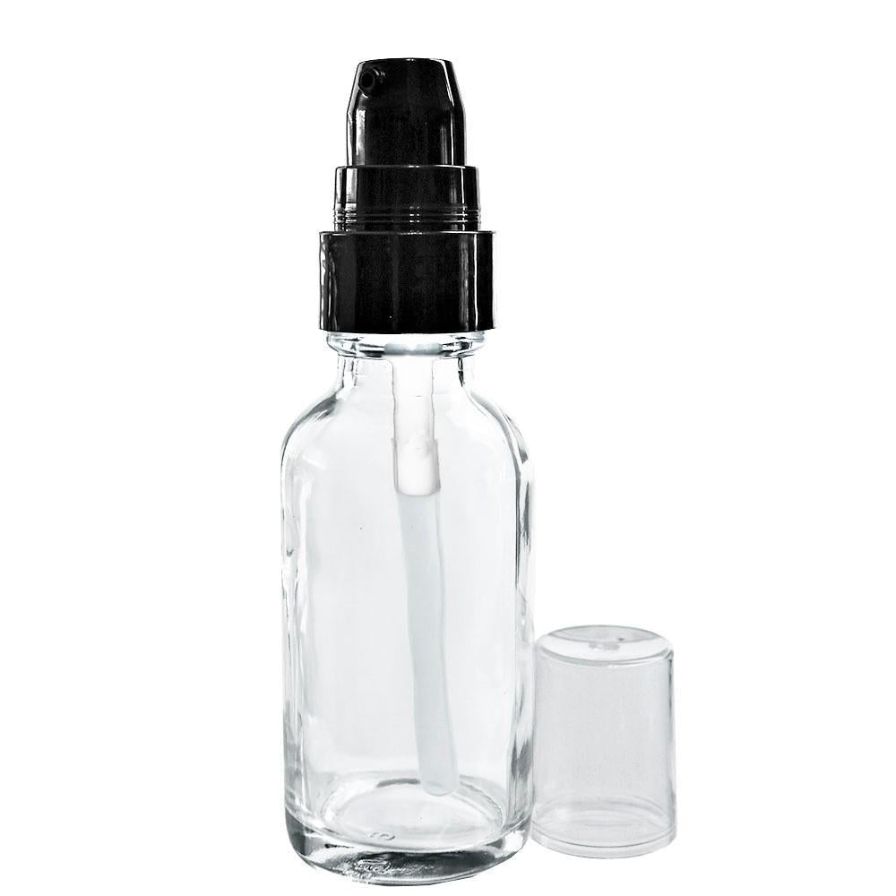 1 oz. Clear Boston Round with Black Treatment Pump (20/400) (V7) (V15)
