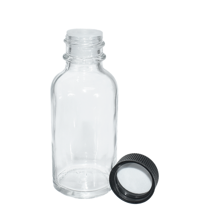 1 oz. Clear Boston Round with Reducer and Black Cap (20/400) (V23) (V6)