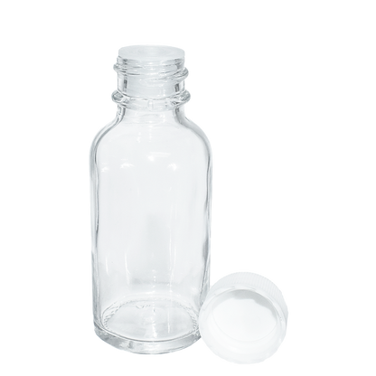 1 oz. Clear Boston Round with Reducer and White Cap (20/400) (V23) (V1)