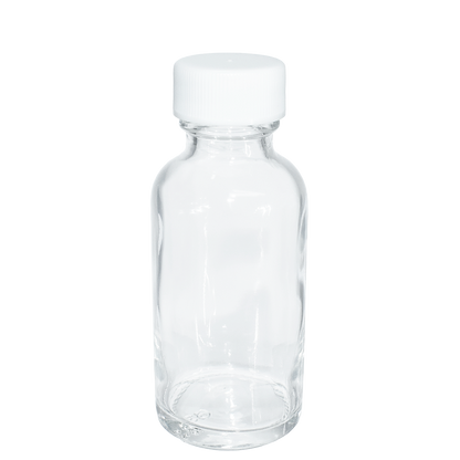 1 oz. Clear Boston Round with White Cap (20/400) (V23) (V1)