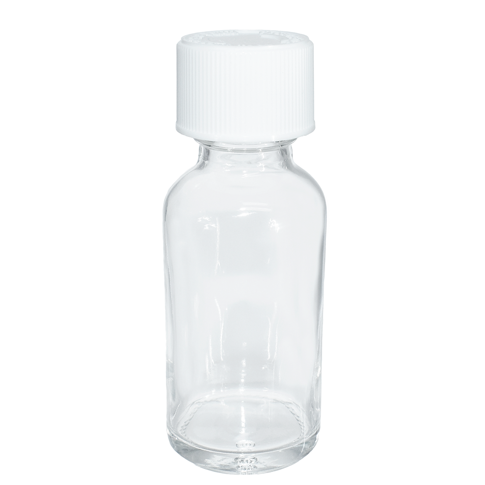 1 oz. Clear Boston Round with White Child-Resistant Cap (20/400) (V23) (V6)