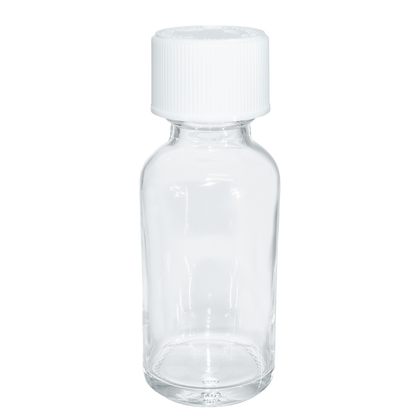1 oz. Clear Boston Round with White Child-Resistant Cap (20/400) (V23) (V6)