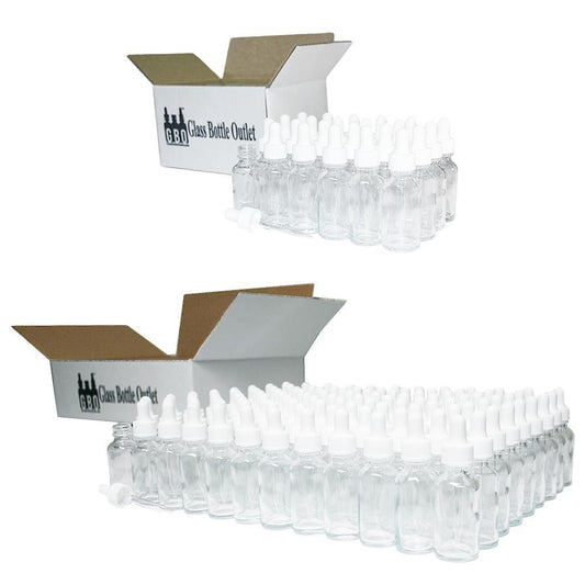 1 oz. Clear Boston Round with White Glass Dropper (20/400) (V20) (V8)