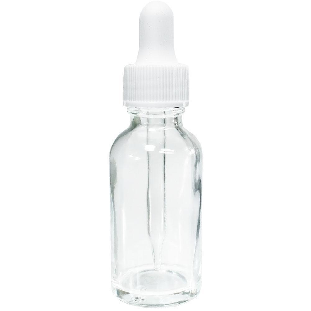 1 oz. Clear Boston Round with White Glass Dropper (20/400) (V20) (V8)