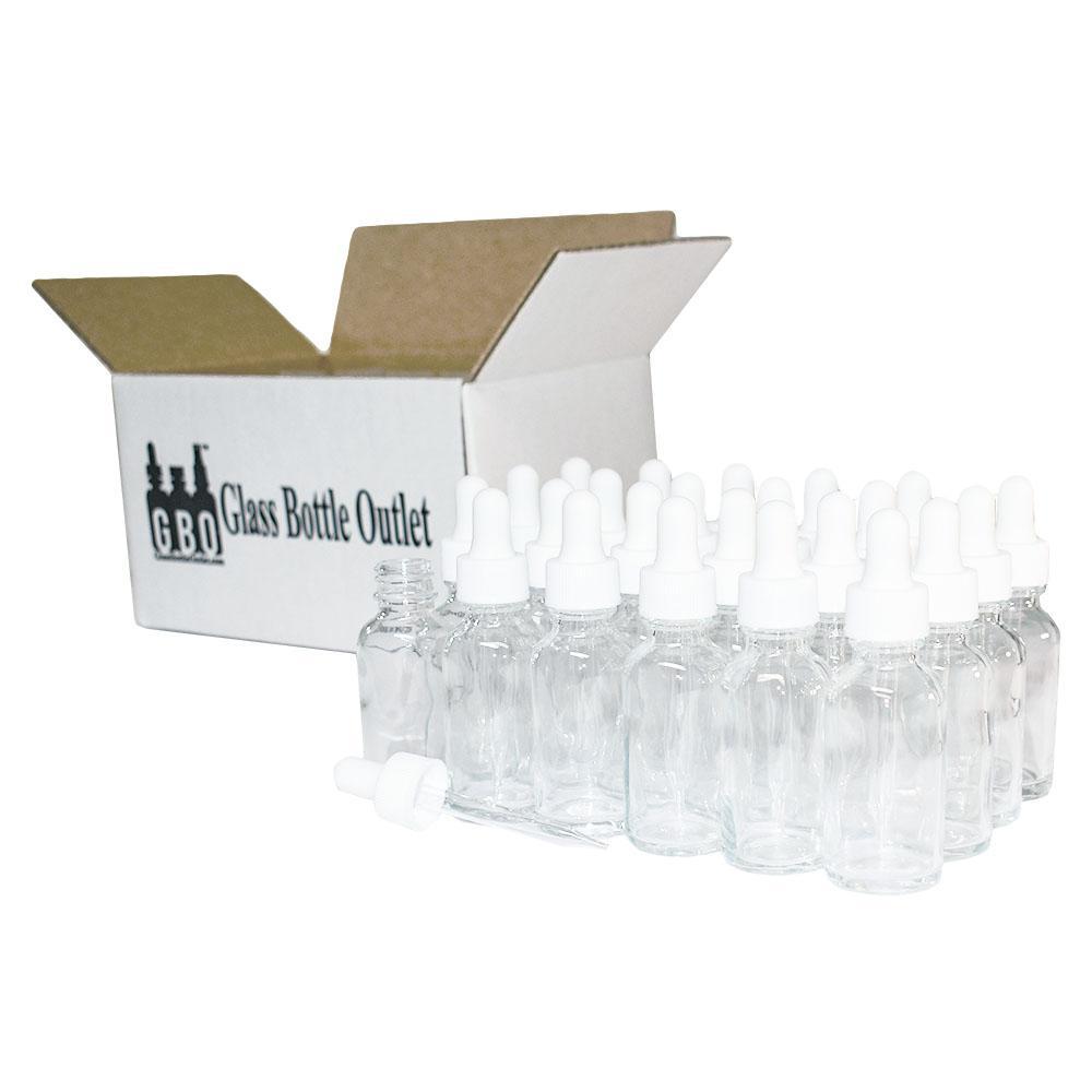 1 oz. Clear Boston Round with White Glass Dropper (20/400) (V20) (V8)