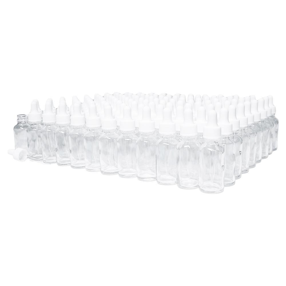 1 oz. Clear Boston Round with White Glass Dropper (20/400) (V20) (V8)