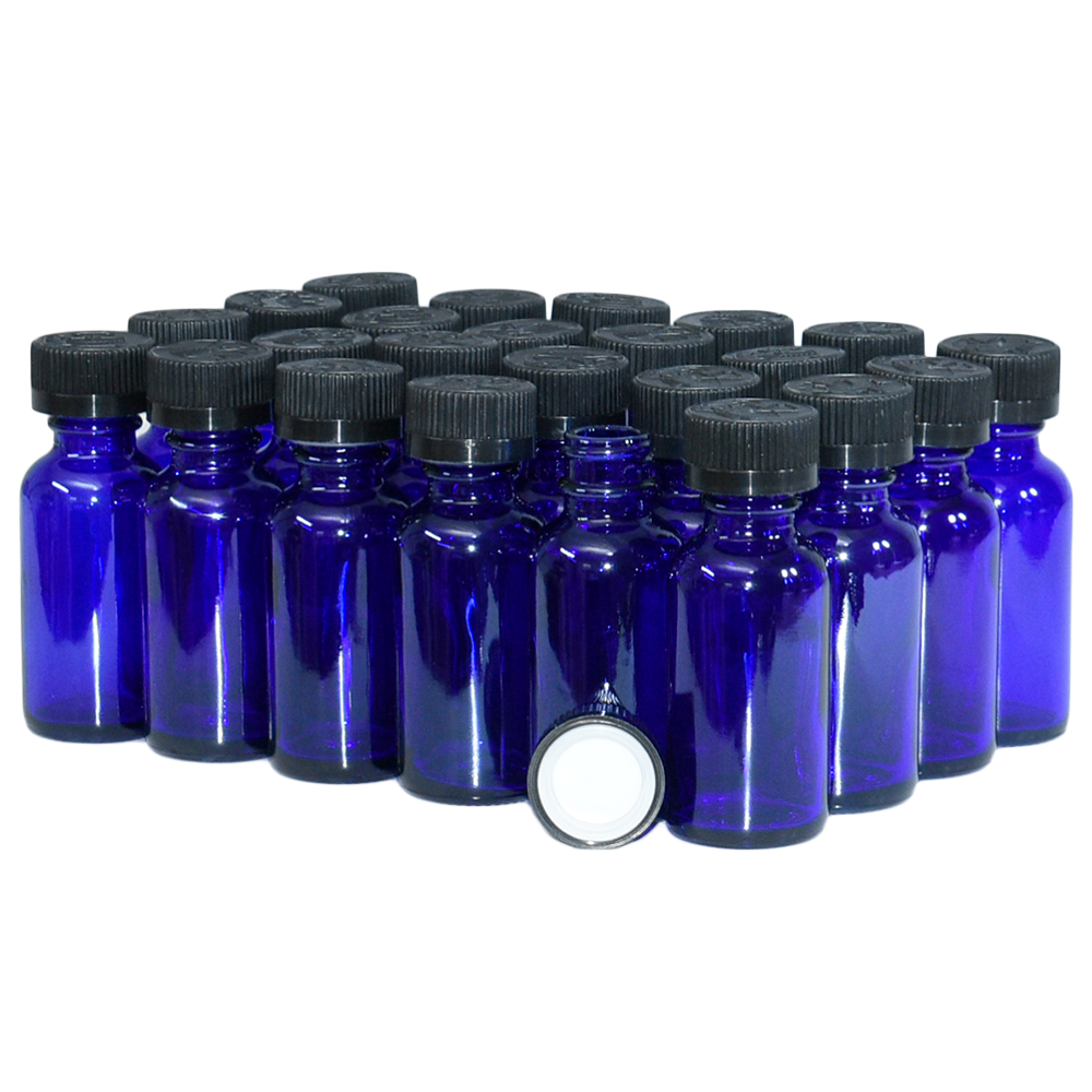 1 oz. Cobalt Blue Boston Round with Black Child-Resistant Cap (20/400) (V23) (V6)