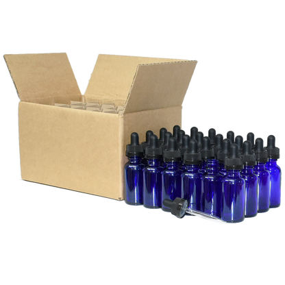 1 oz. Cobalt Blue Boston Round with Black Child-Resistant Dropper (20/400) (V23) (V8)