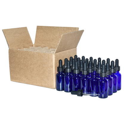 1 oz. Cobalt Blue Boston Round with Black Glass Dropper (20/400) (V23) (V20)