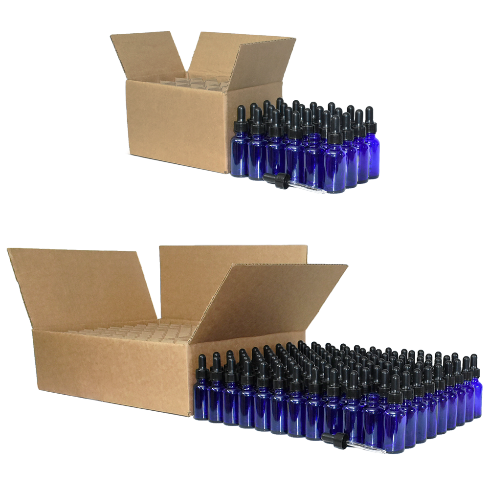 1 oz. Cobalt Blue Boston Round with Black Graduated Nitrile Glass Dropper (20/400) (V23) (V5)