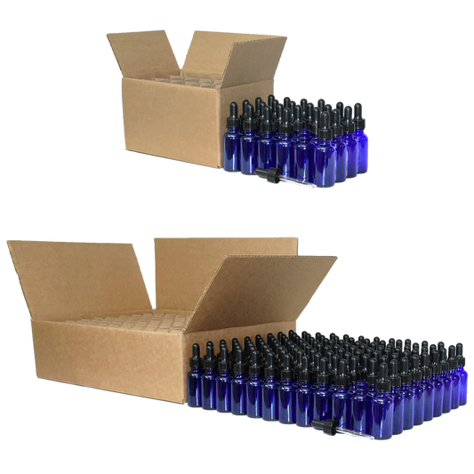 1 oz. Cobalt Blue Boston Round with Black Graduated Nitrile Glass Dropper (20/400) (V23) (V5)