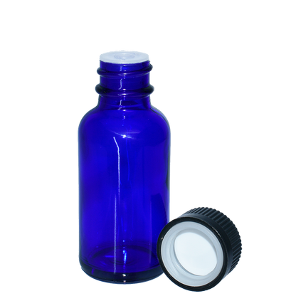 1 oz. Cobalt Blue Boston Round with Reducer and Black Child-Resistant Cap (20/400) (V23) (V6)