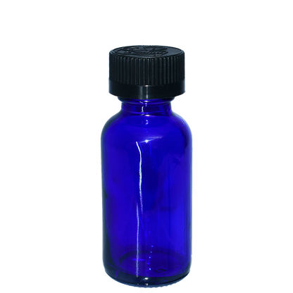 1 oz. Cobalt Blue Boston Round with Reducer and Black Child-Resistant Cap (20/400) (V23) (V6)