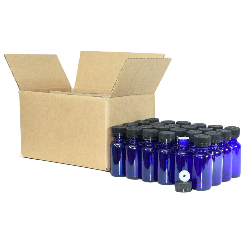 1 oz. Cobalt Blue Boston Round with Reducer and Black Child-Resistant Cap (20/400) (V23) (V6)
