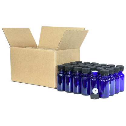 1 oz. Cobalt Blue Boston Round with Reducer and Black Child-Resistant Cap (20/400) (V23) (V6)