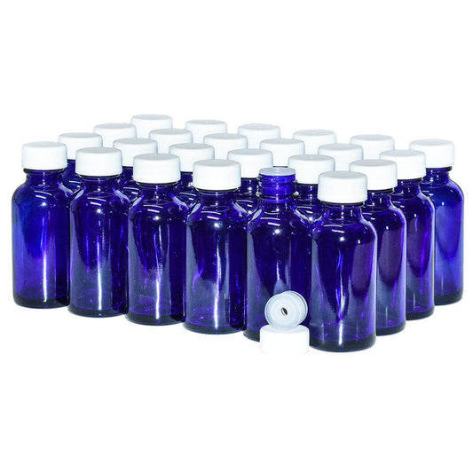 1 oz. Cobalt Blue Boston Round with Reducer and White Cap (20/400) (V23) (V1)