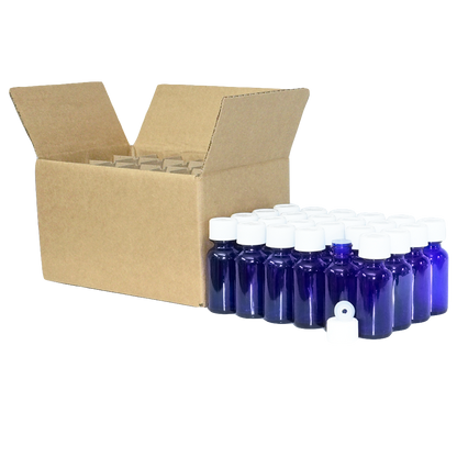 1 oz. Cobalt Blue Boston Round with Reducer and White Child-Resistant Cap (20/400) (V23) (V1)
