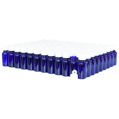 1 oz. Cobalt Blue Boston Round with Reducer and White Child-Resistant Cap (20/400) (V23) (V1)