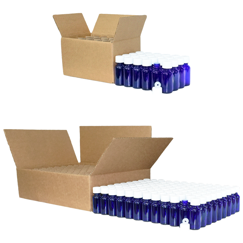 1 oz. Cobalt Blue Boston Round with Reducer and White Child-Resistant Cap (20/400) (V23) (V1)