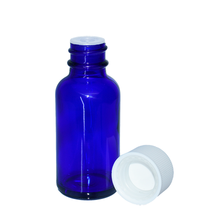 1 oz. Cobalt Blue Boston Round with Reducer and White Child-Resistant Cap (20/400) (V23) (V1)