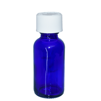 1 oz. Cobalt Blue Boston Round with Reducer and White Child-Resistant Cap (20/400) (V23) (V1)