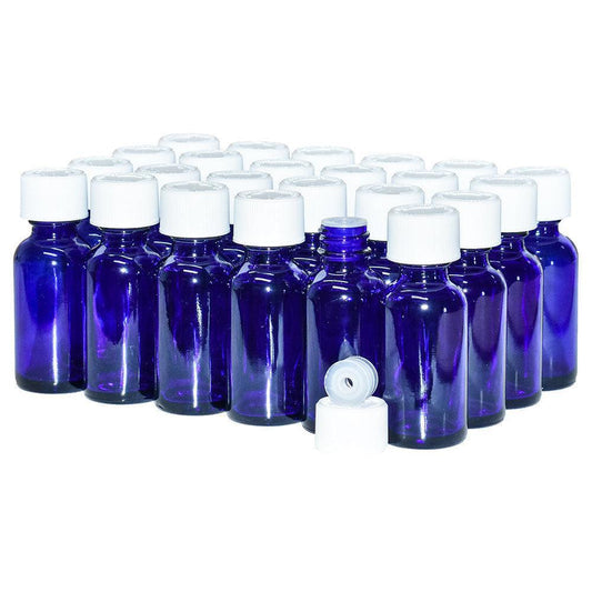 1 oz. Cobalt Blue Boston Round with Reducer and White Child-Resistant Cap (20/400) (V23) (V1)