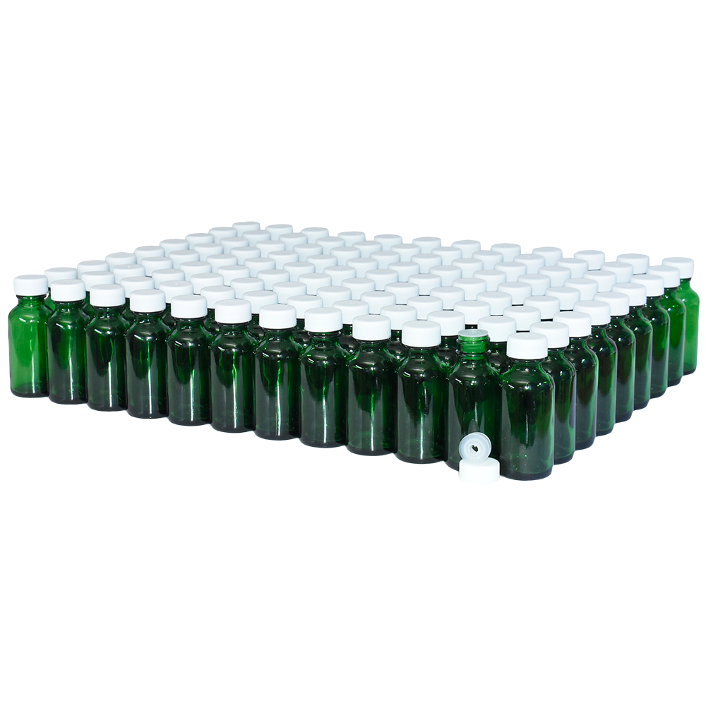 1 oz. Green Boston Round with Reducer and White Cap (20/400) (V23) (V1)