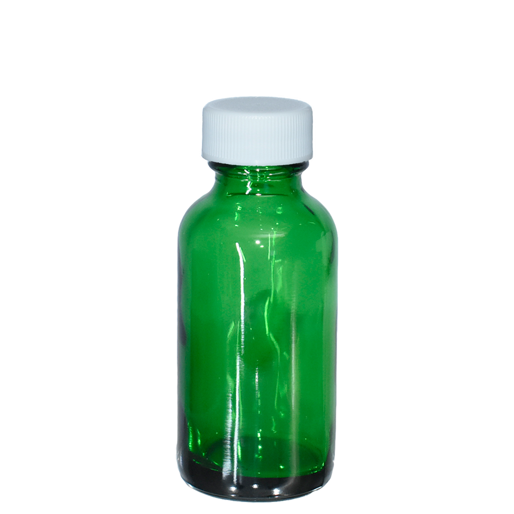 1 oz. Green Boston Round with Reducer and White Cap (20/400) (V23) (V1)