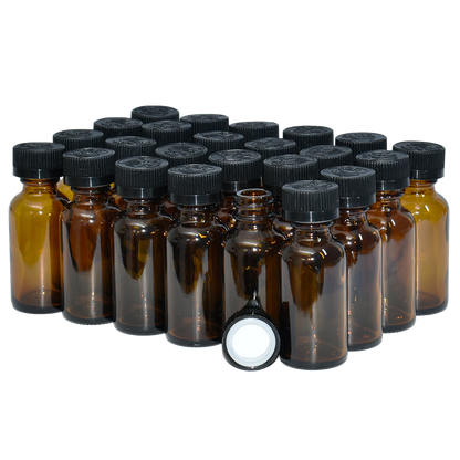 1 oz. Amber Boston Round with Black Child-Resistant Cap (20/400) (V8) (V6)