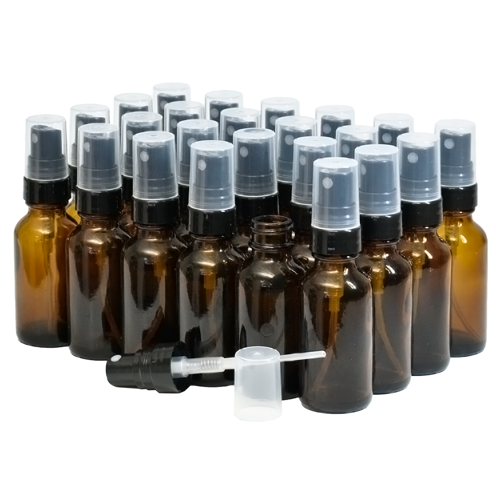1 oz. Amber Boston Round with Black Fine-Mist Sprayer (Smooth) (.16 ml Per Spray) (20/400) (V5) (V20)