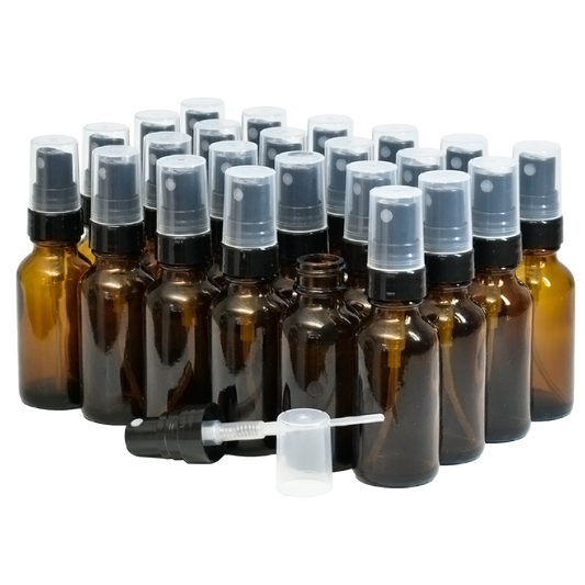 1 oz. Amber Boston Round with Black Fine-Mist Sprayer (Smooth) (.16 ml Per Spray) (20/400) (V5) (V20)