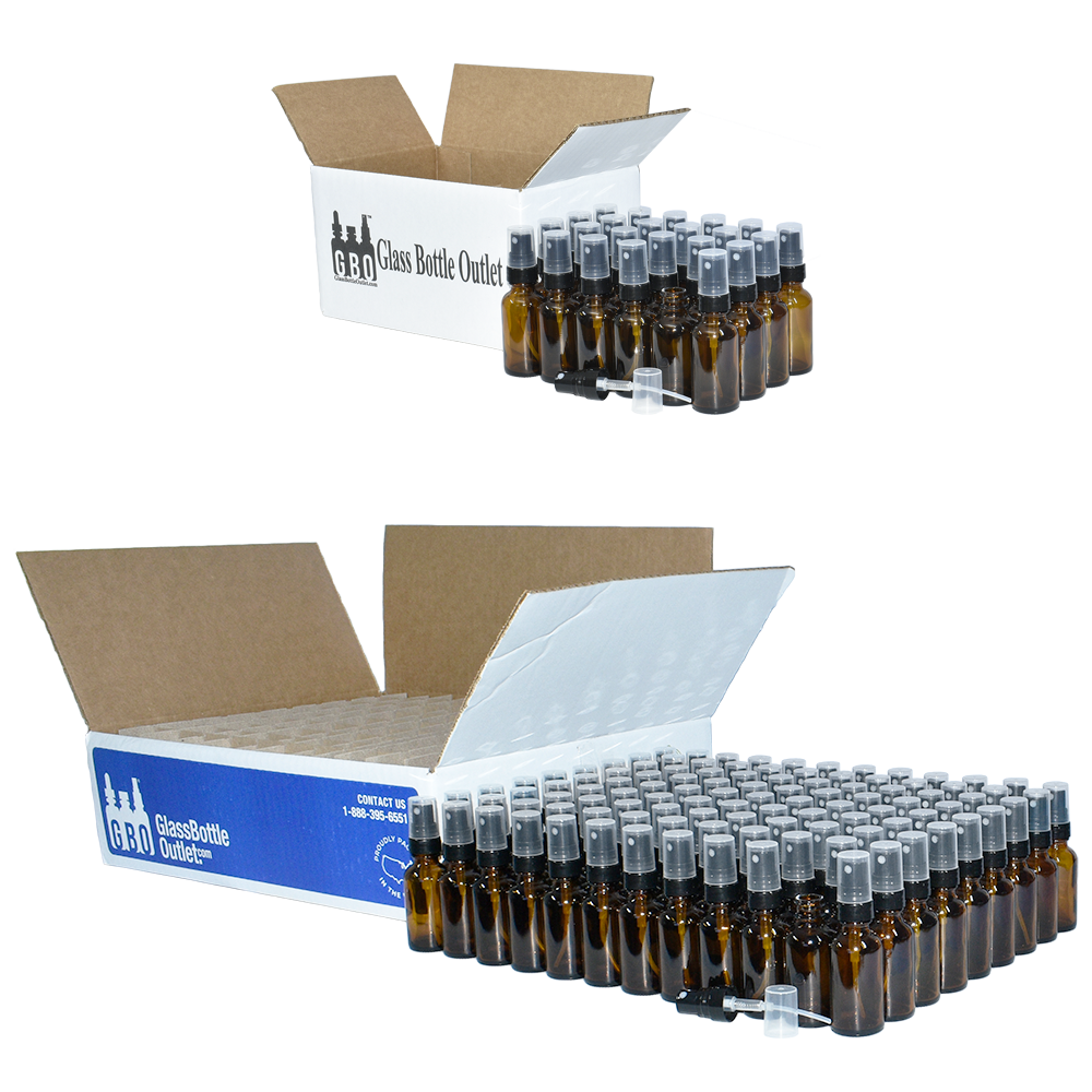 1 oz. Amber Boston Round with Black Fine-Mist Sprayer (Smooth) (.16 ml Per Spray) (20/400) (V8) (V20)