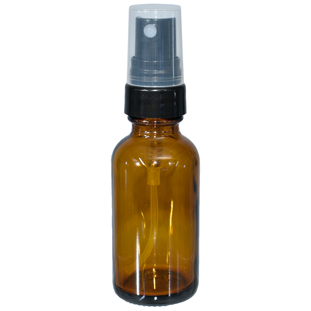 1 oz. Amber Boston Round with Black Fine-Mist Sprayer (Smooth) (.16 ml Per Spray) (20/400) (V8) (V20)