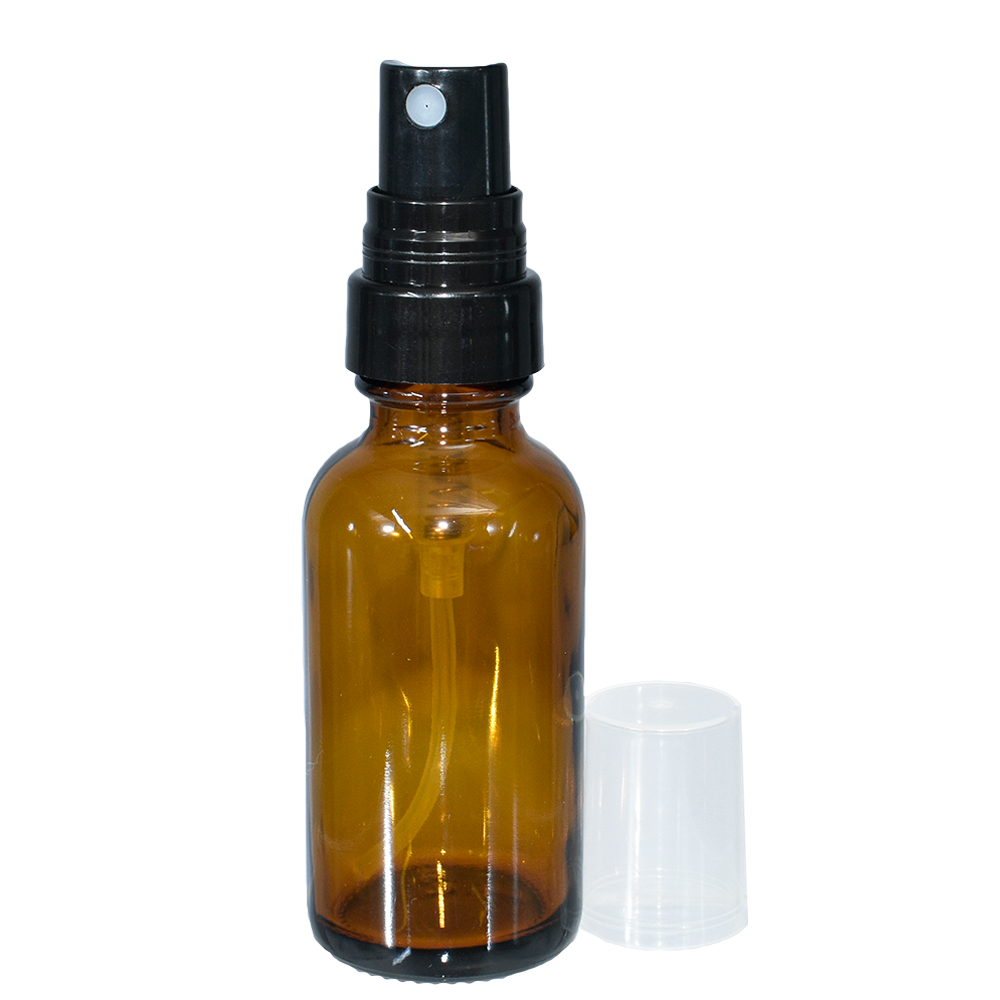 1 oz. Amber Boston Round with Black Fine-Mist Sprayer (Smooth) (.16 ml Per Spray) (20/400) (V8) (V20)