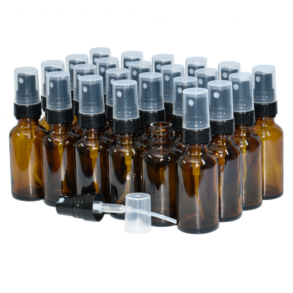 1 oz. Amber Boston Round with Black Fine-Mist Sprayer (Smooth) (.16 ml Per Spray) (20/400) (V8) (V20)